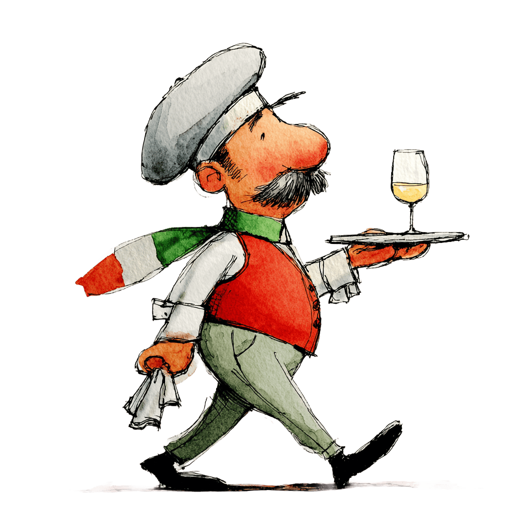 Kellner mit einem Glas Weißwein